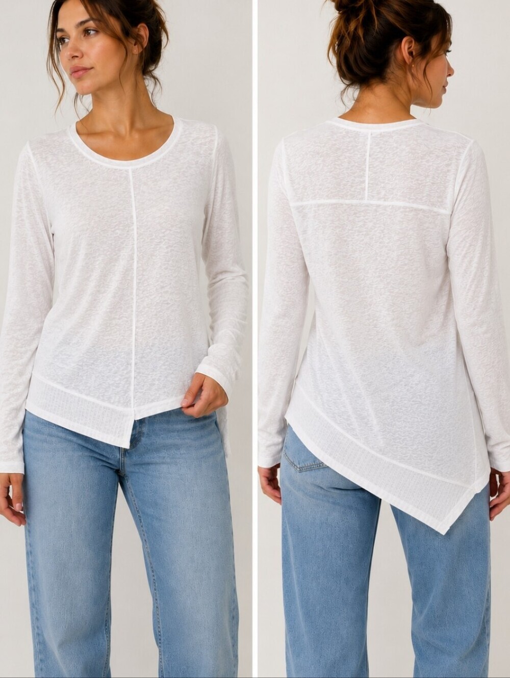 Anthropologie Akemi + Kin White Asymmetrical Hem Lightweight Knit Top Medium EUC